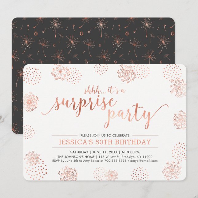 Invitation Cuivre | Moderne Surprise 50e fête d'anniversaire (Devant / Derrière)