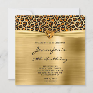 Invitation Cuivre Or Léopard Feuille Gemme Cœur 50e Anniversa
