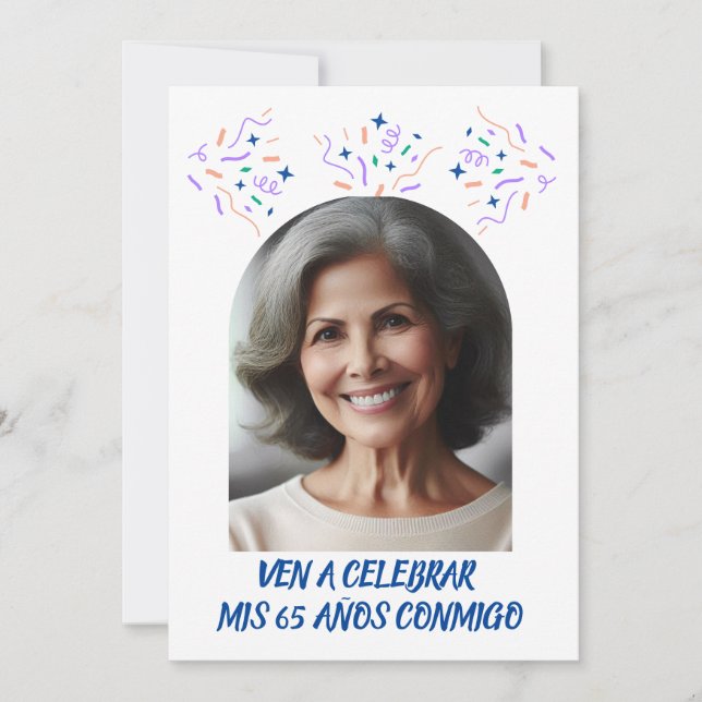 Invitation Cumpleaños de 65 Años Fiesta Con Foto (Devant)