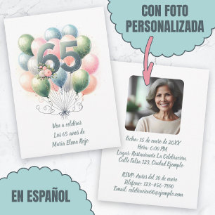 Invitation Cumpleaños de 65 Años Globos Con Foto