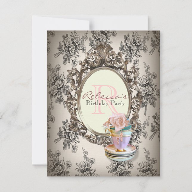 Invitation cupcake à fleurs victoriennes fête du thé anglais (Devant)