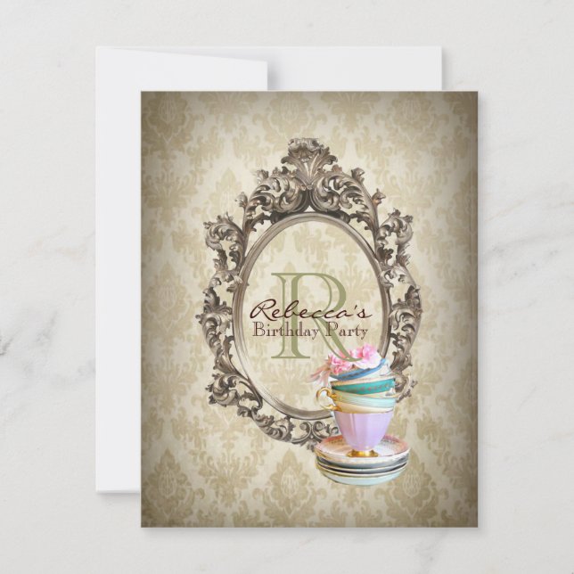 Invitation cupcake à fleurs victoriennes fête du thé anglais (Devant)