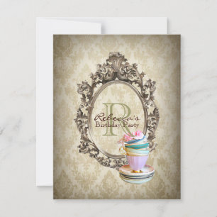 Invitation cupcake à fleurs victoriennes fête du thé anglais