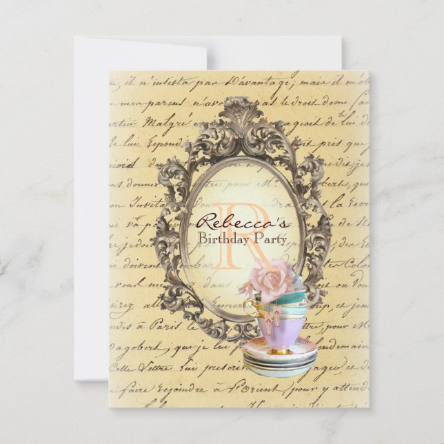 Invitation cupcake à fleurs victoriennes fête du thé anglais (Devant)
