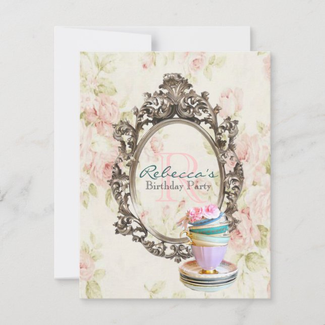 Invitation cupcake à fleurs victoriennes fête du thé anglais (Devant)