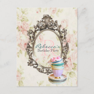 Invitation cupcake à fleurs victoriennes fête du thé anglais