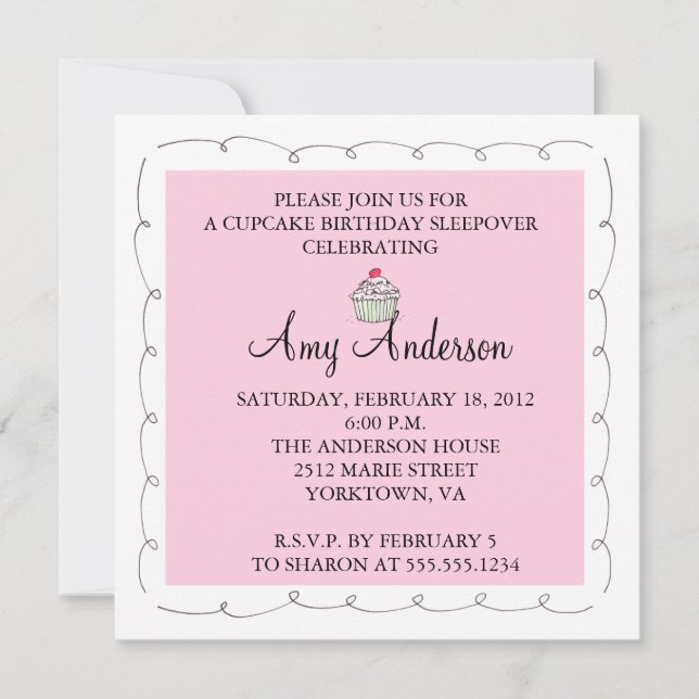 Invitation Cupcake Anniversaire Slepover! (Devant)