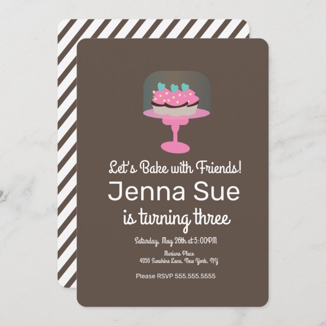 Invitation Cupcake Baking 3e table de gâteau fête d'anniversa (Devant / Derrière)
