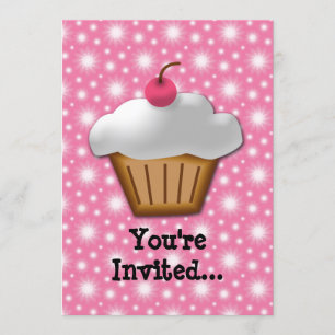 Invitation Cupcake coupé avec cerise rose en haut