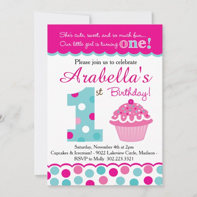 Invitation Cupcake Cutie Pie (Pink & Aqua) Premier Anniversai (Devant)