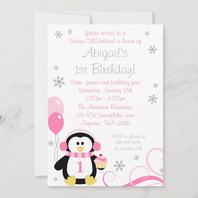 Invitation Cupcake de pingouin tourbillonne hivernale Onederl (Devant)