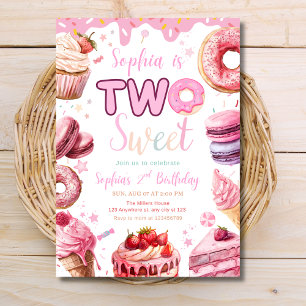 Invitation Cupcake Deux Gâteaux D'anniversaire Sucrés Filles 