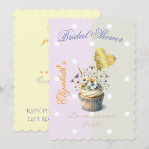Invitation Cupcake Floral Élégante Foi Pastel Pointé Cœur Dor
