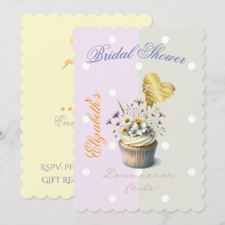 Invitation Cupcake Floral Élégante Foi Pastel Pointé Cœur Dor