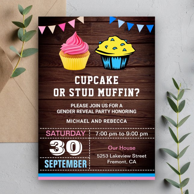 Invitation Cupcake ou Stud Muffin Parti de la révélation de g (Créateur téléchargé)