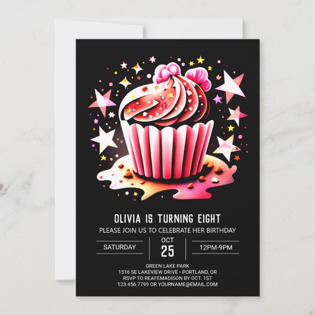 Invitation Cupcake Pastel Elegance Muffin Girl Anniversaire (Devant)