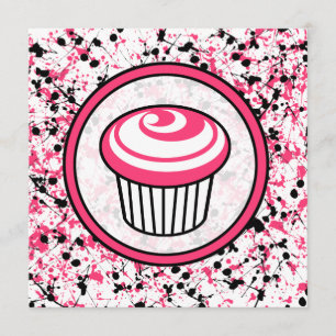 Invitation Cupcake - Plate-forme de peinture rose 