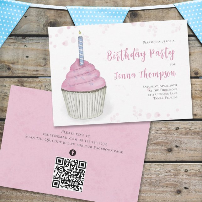 Invitation Cupcake rose Cupcake QR Code Médias sociaux simple (Créateur téléchargé)