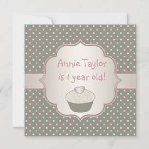 Invitation Cupcake vert rose 1er anniversaire
