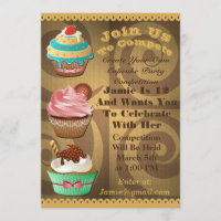 Cupcake Wars Bake Off Birthday Gold Swirl Invitati