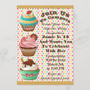 Invitation Cupcake Wars Bake Off Birthday Polka Dot Invitatio