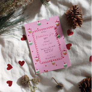Invitation Cupcakes aux Cerises & Cœurs d'Amour – Dessert de