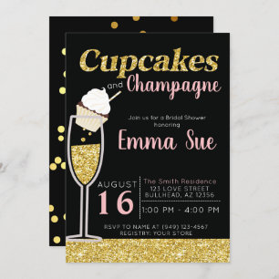 Invitation Cupcakes & Champagne Black & Gold Brive