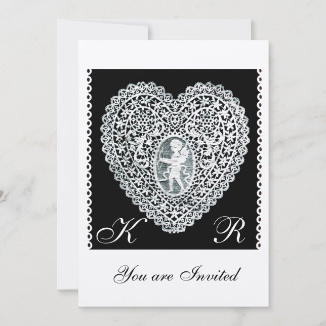 Invitation CUPID LACE COEUR MONOGRAMME or papier métallique (Devant)