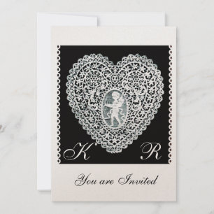 Invitation CUPID LACE COEUR MONOGRAMME or papier métallique