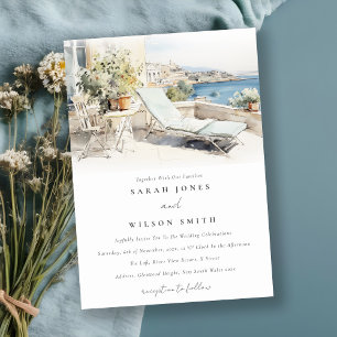 Invitation Curfu Grèce Mariage de paysage aquarelle