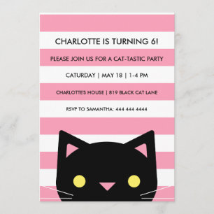 Invitation Curieux chat noir   Rayures   Fête d'anniversaire