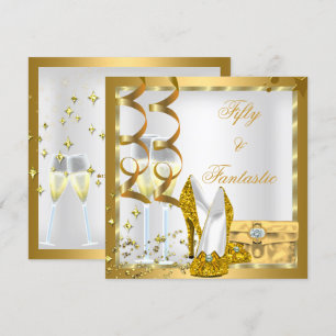 Invitation Curly 50 & Fantastique Fête d'anniversaire en Or B