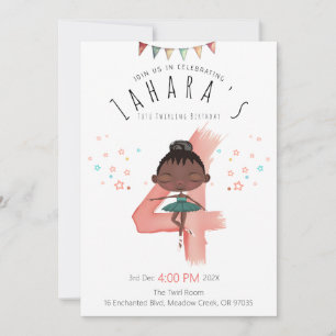 Invitation Curly Ballerina 4e fille anniversaire