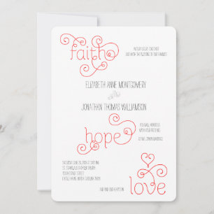 Invitation Curly Red Script Faith Hope Love Mariage