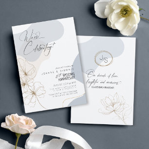 Invitation Cursive Floral 10ème Anniversaire Bleu Poussiéreux