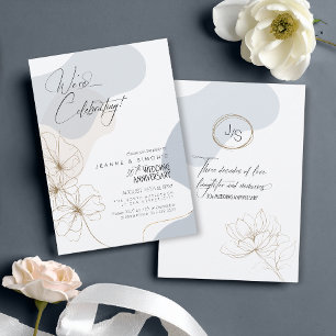 Invitation Cursive Floral 30ème Anniversaire Bleu Poussiéreux
