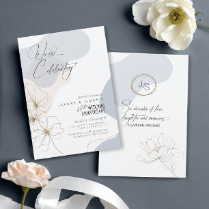 Invitation Cursive Floral 60ème Anniversaire Bleu Poussiéreux