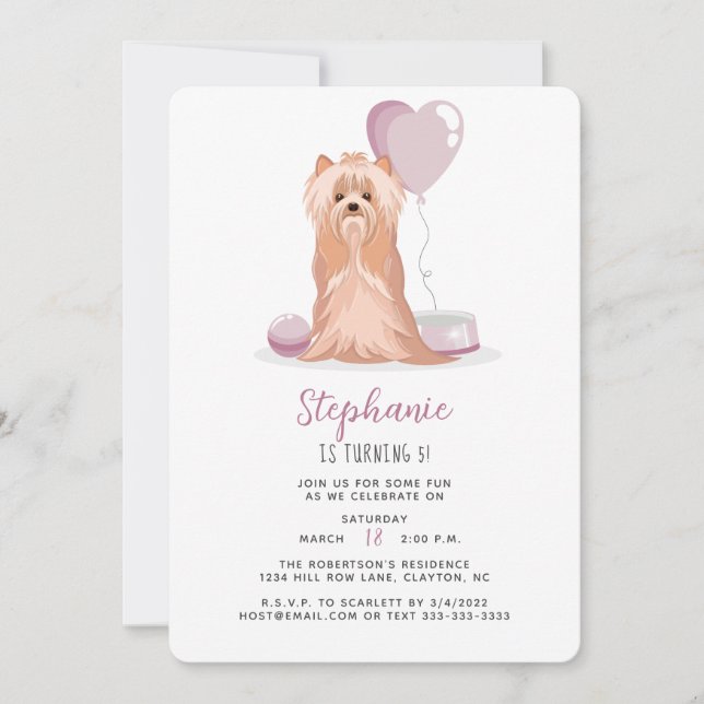 Invitation Curte Yorkshire Terrier Anniversaire (Devant)