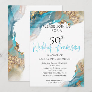 Invitation Custom2 50th W Anniversaire Turquoise et or Abstra