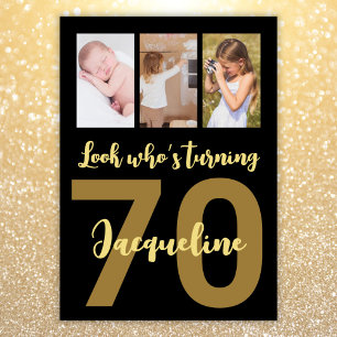 Invitation Custom 70th Birthday Gold Modern Photo Collage