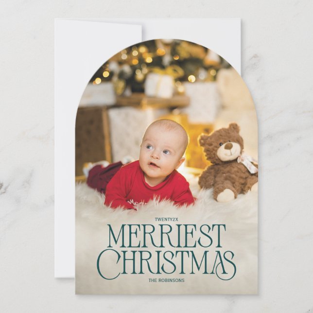 Invitation Custom Arch-Shaped Merriest Christmas Photo Card (Devant)