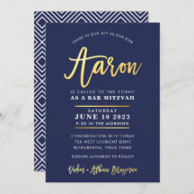CUSTOM Bar Mitzvah marine moderne + nom or AARON