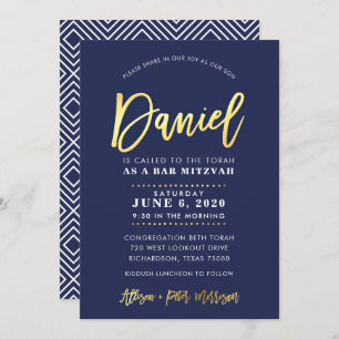 Invitation CUSTOM Bar Mitzvah marine moderne + nom or DANIEL 
