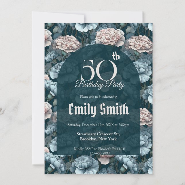 Invitation Custom Carnation Accent Teen Birthday (Devant)