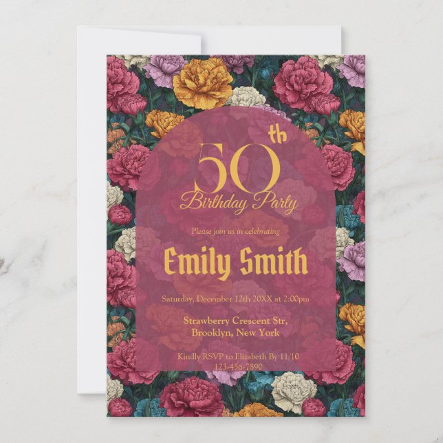 Invitation Custom Carnation Petal 50Th Birthday (Devant)