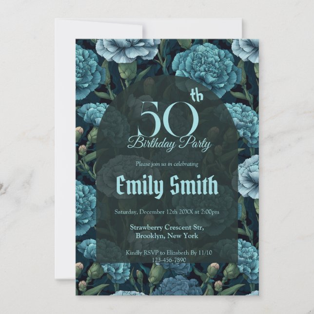 Invitation Custom Carnation Sparkle Happy Birthday (Devant)