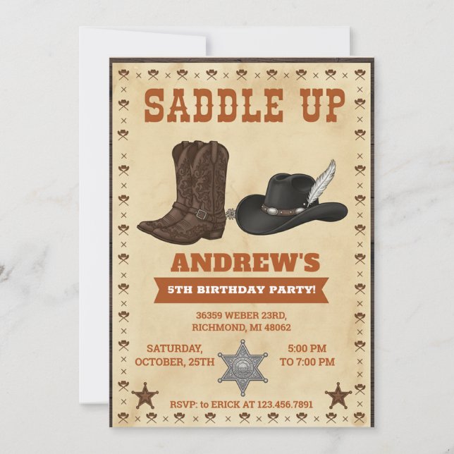 Invitation Custom Cowboy Western Theme Birthday Party (Devant)