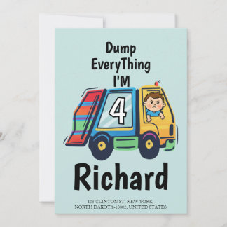 Invitation Custom Dump Everything! I'm 4 Garbage Truck Birth