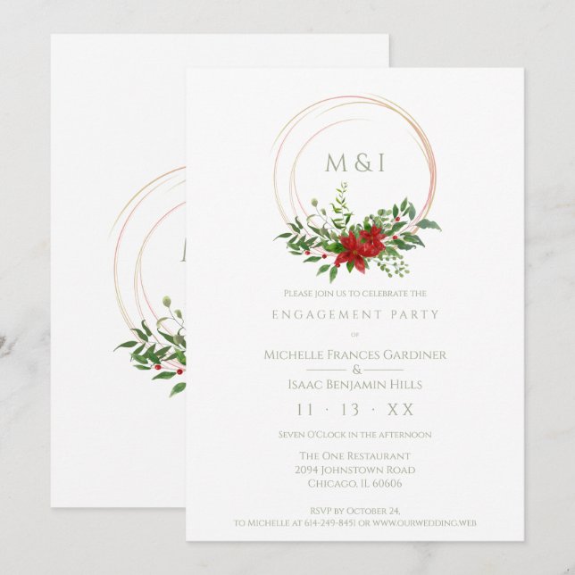 Invitation Custom Elegant Poinsettia Christmas Wedding Party (Devant / Derrière)