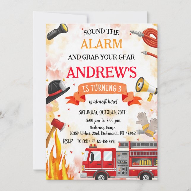Invitation Custom Fire truck Birthday party (Devant)